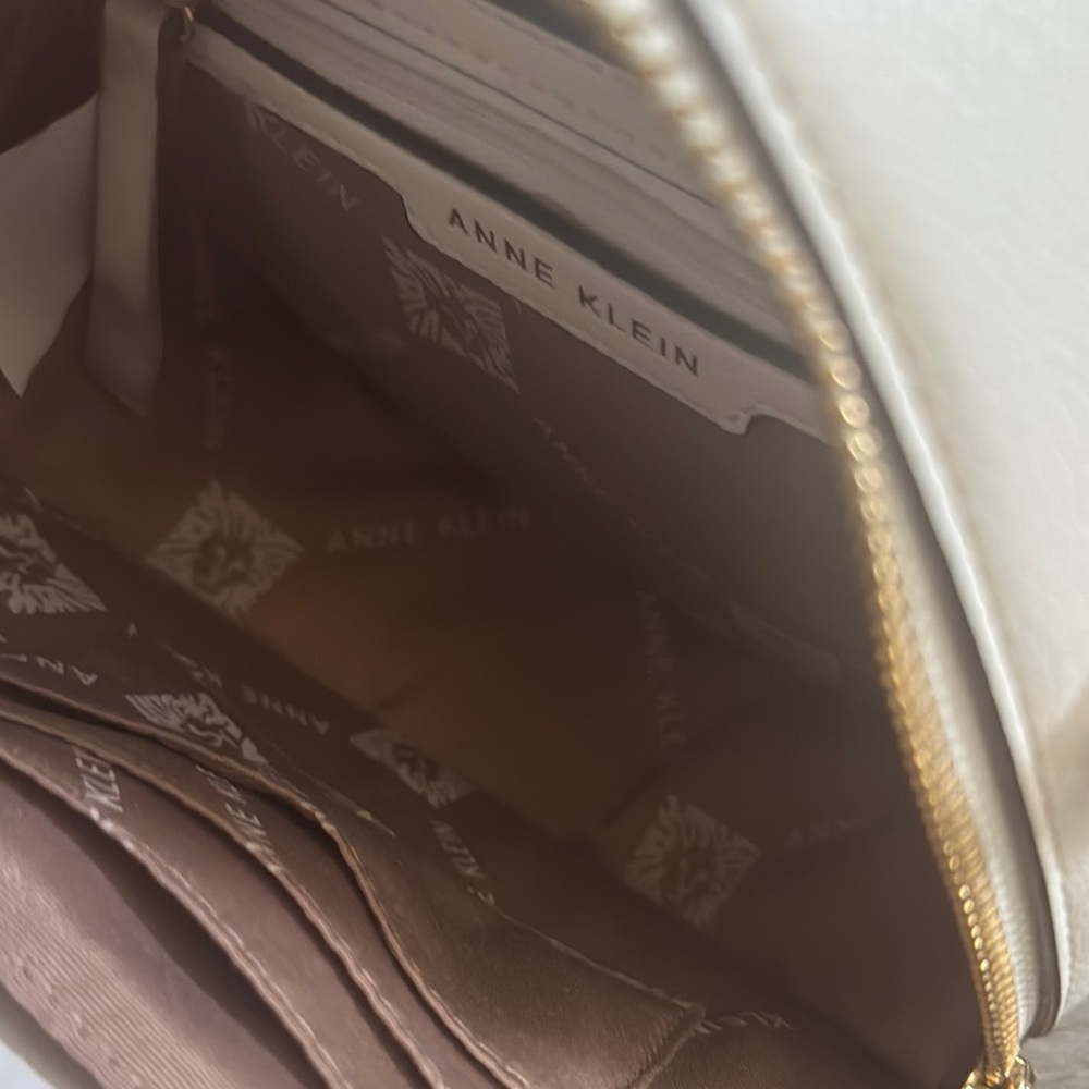 Anne Klein Leather Cream & Tan Woven Crossbody Bag with Top Handle - Picture 5 of 15